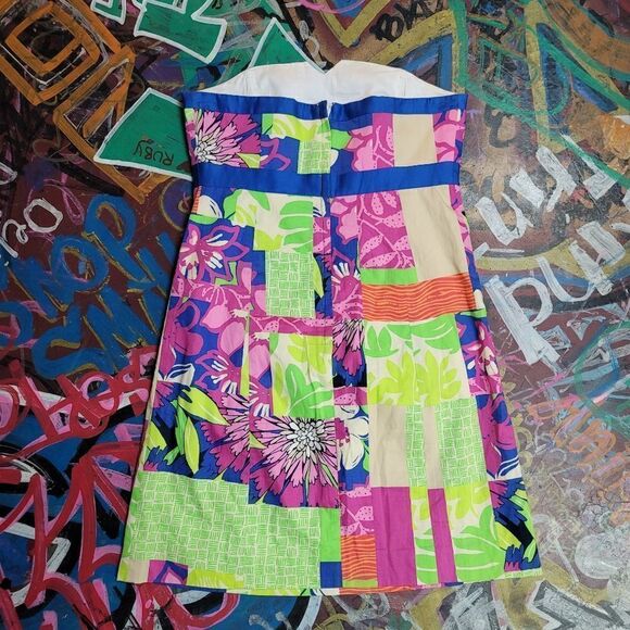 Vibrant Lilly Pulitzer Strapless Patchwork Dress - size 2 - Picture 7 of 9